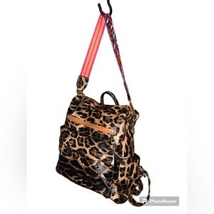EUC Women's Fashion Leather Backpack Multi-Purpose (Leopard Brown)